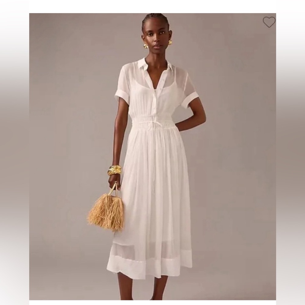 J Crew Elena Shirtdress in Chiffon Womens White